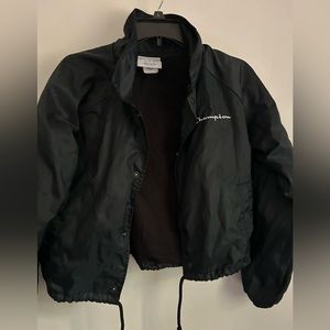 Champion Cropped Black Windbreaker in Womens Medium